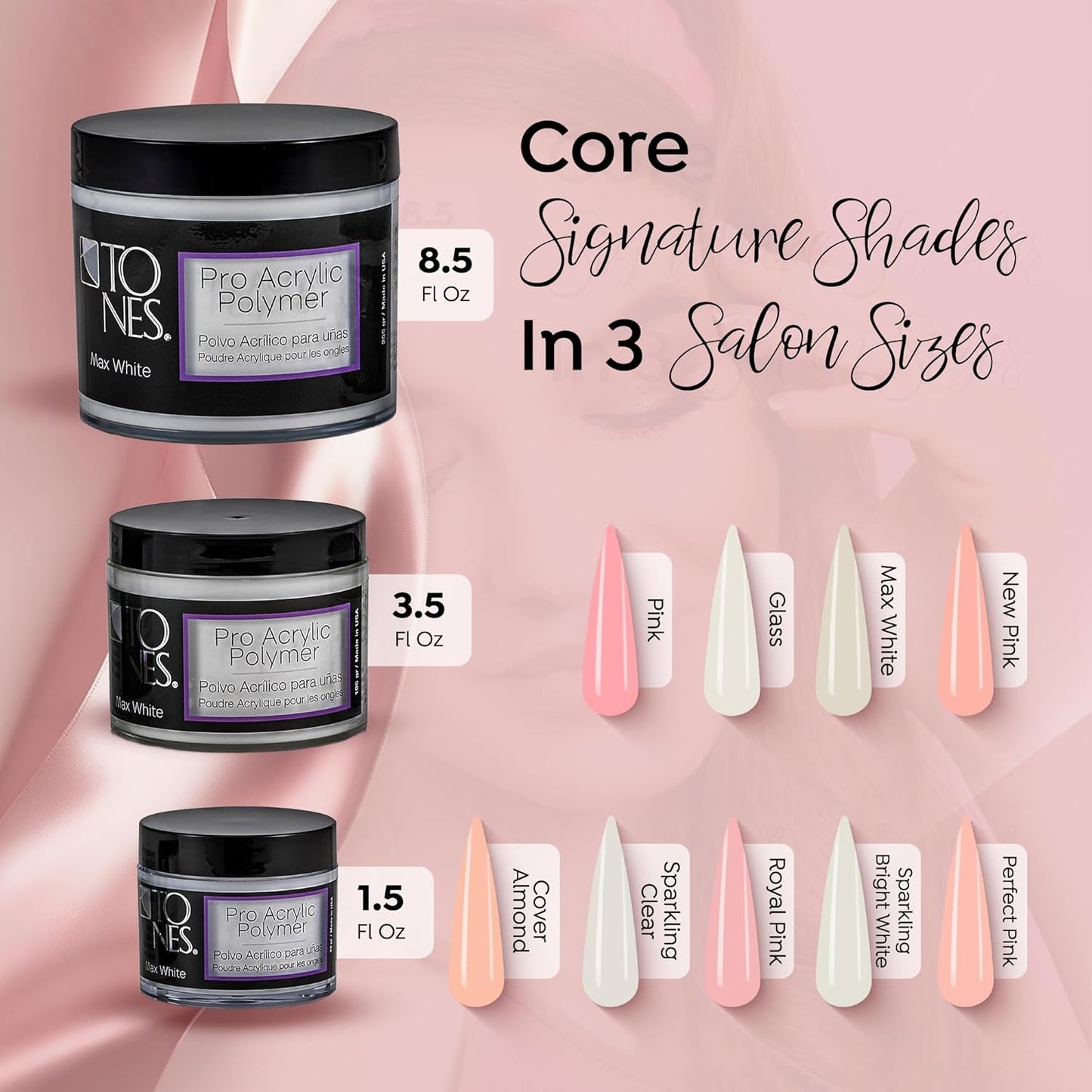 Tones Pro Acrylic Nail Powder, Max White (Creamy, Soft Off-White), (8.5 Fl Oz) - Long-Lasting & Non-Yellowing Polymer for Salon Quality Nail Extensions & 3D Art