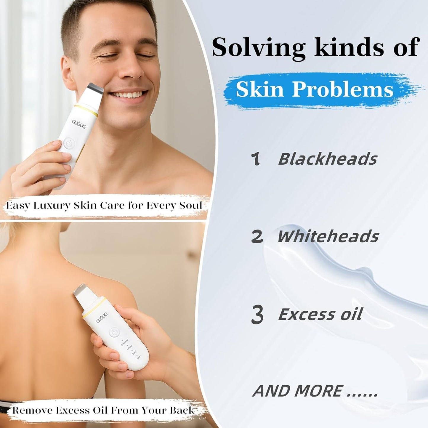 GUGUG Skin Scrubber Face Spatula Skin Spatula Pore Cleaner Blackhead Remover Tools for Facial Deep Cleansing-4 Modes -White