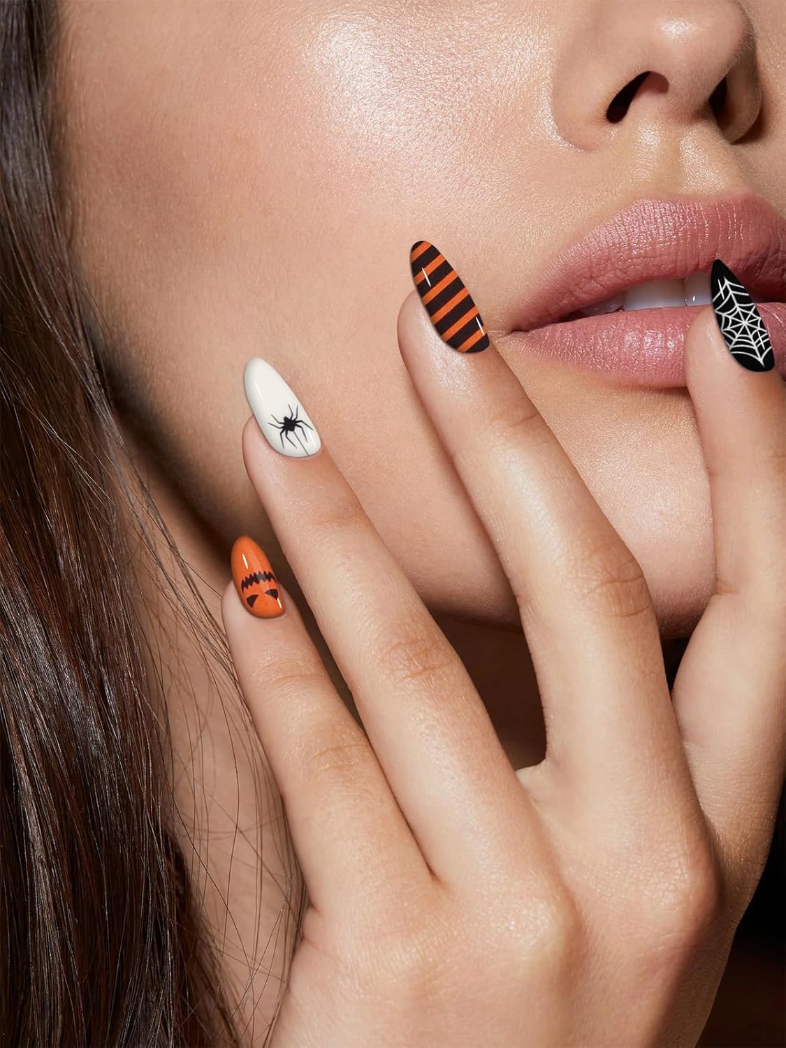 EBANKU 14 Pcs Halloween Full Wrap Adhesive Nail Polish Stickers, Cute Ghost Bats Spider Webs Skeleton Nail Strips Wraps with Nail File for Halloween Party Decor