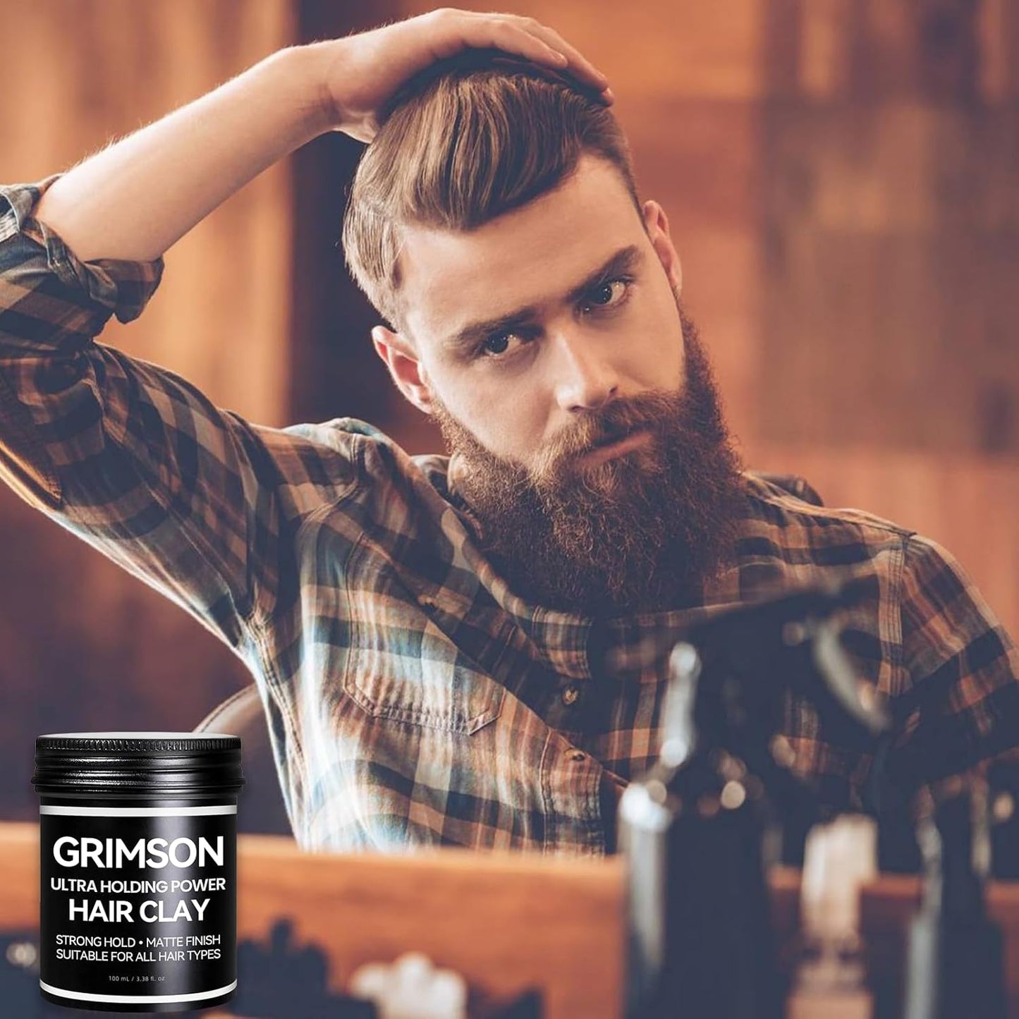 GRIMSON Hair Clay for Men - Strong Hold, Matte Finish, Ideal for All Hair Types & Styles, Easy to Wash Out, Improves Texture & Thickness, Easy to Apply (100g / 3.5oz)