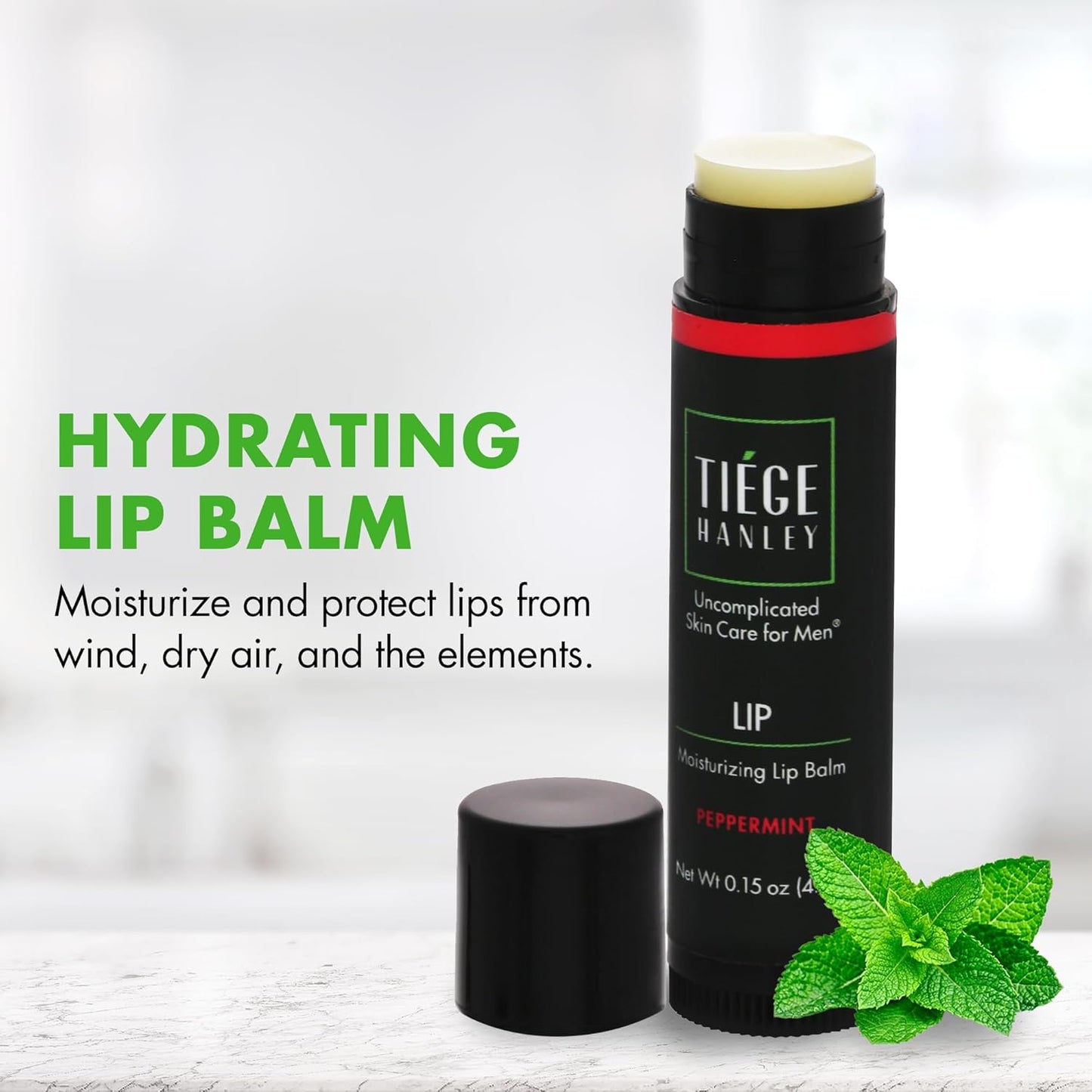 Tiege Hanley Hydrating Lip Balm, Peppermint - Moisturizing Lip Care Treatment Products for Dry & Cracked Lips - Hidratante de Labios