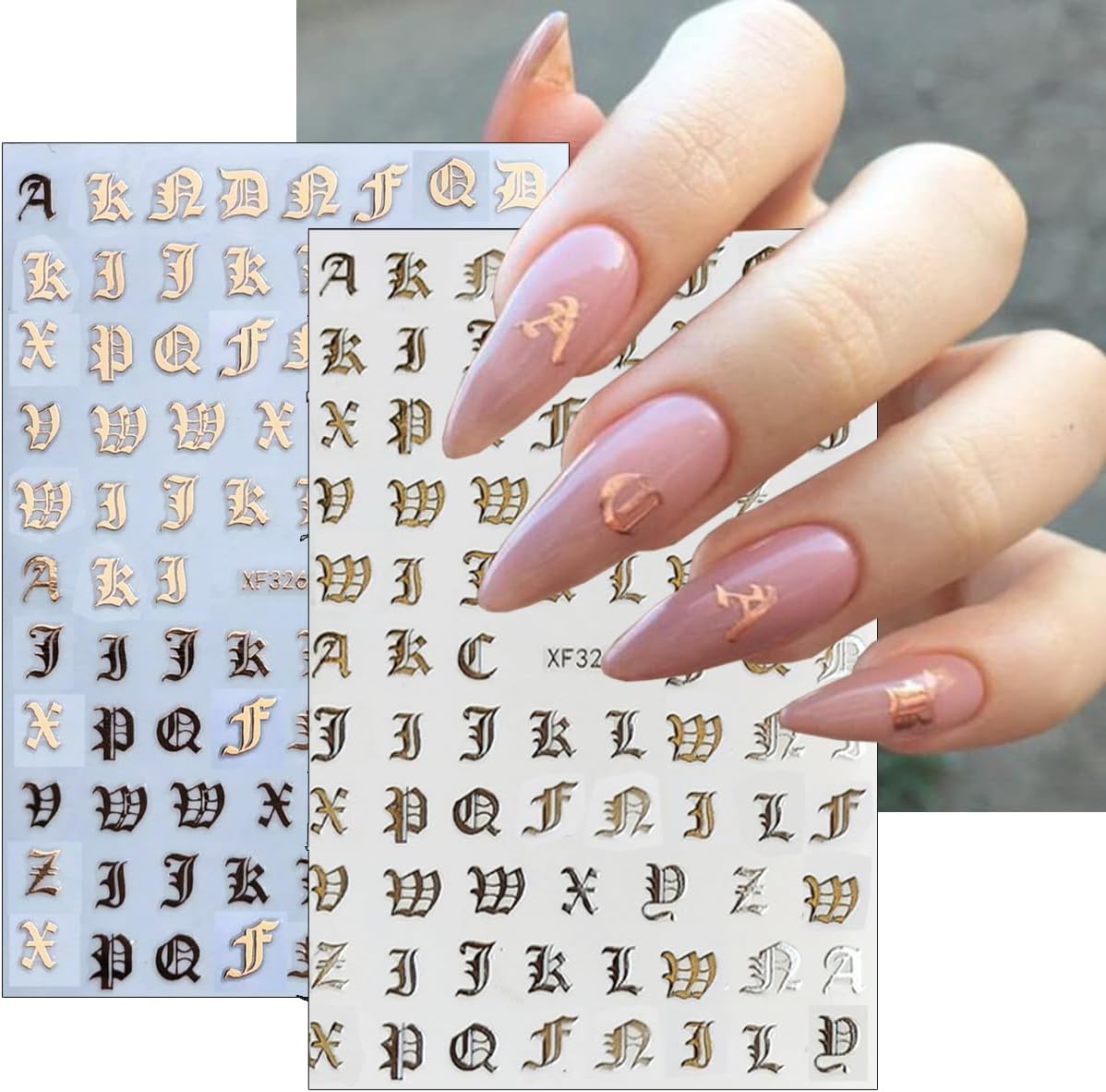 Old English Nail Stickers 8Sheets Holographic Old Letters Nail Art Stickers 8colors English Character Nail Design Decals Laser Glitter Gold Silver Letters Words Nail Art Supplies Decor for Women Girls