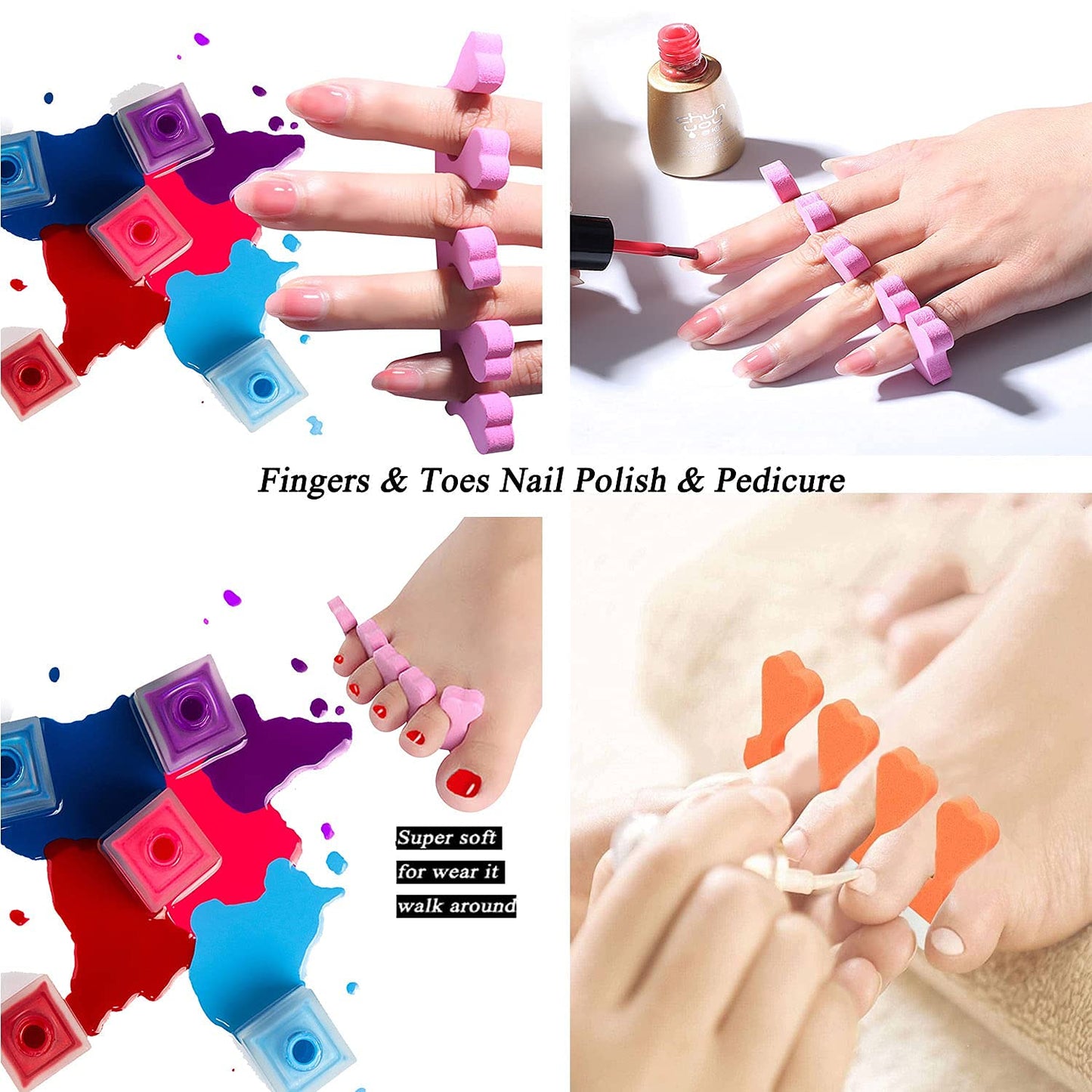 48pcs Sponge Toe Separators Pedicure Set for Nail Polish- Premium Nail Art Painting and Polishing Tool Kit, 4 Funy Color