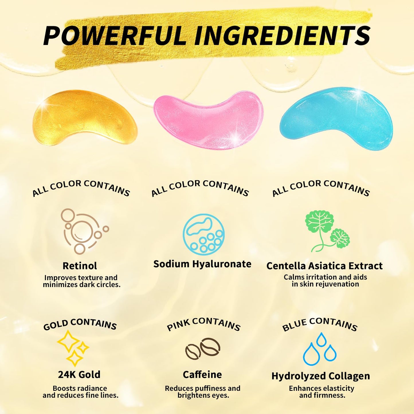 Under Eye Patches(36 Pairs), 24K Gold, Caffeine, Retinol Eye Masks for Puffy Eyes, Wrinkles, Dark Circles, Undereye Bags Treatment - Restoring & Awakening & Moisturizer Skin care Gift for Women