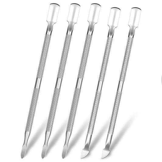 5 Pcs Dual Head Cuticle Pushers,Metal Cuticle Pusher and Scraper Stainless Steel Nail Scraper Nail Cleaner Tool Care Tool for Professional Salon & Home Manicure
