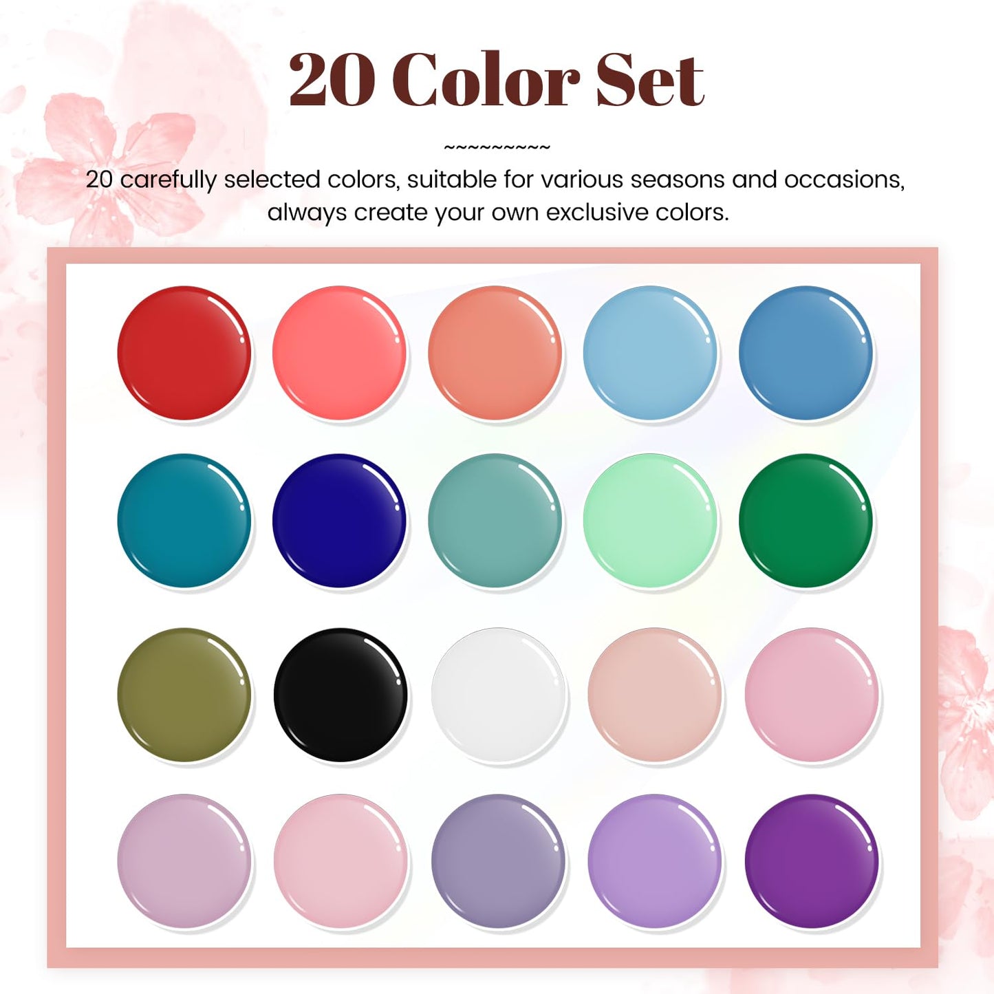 JODSONE 23 PCS Gel Nail Polish Set with Base Glossy and Matte Top Coat Multicolored Gel Nail Long Lasting Suitable for All Seasons