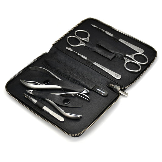 GERMANIKURE 8pc Manicure Set in Leather Case - FINOX Stainless steel tools handmade in Solingen Germany – Professional Nail and Cuticle Care