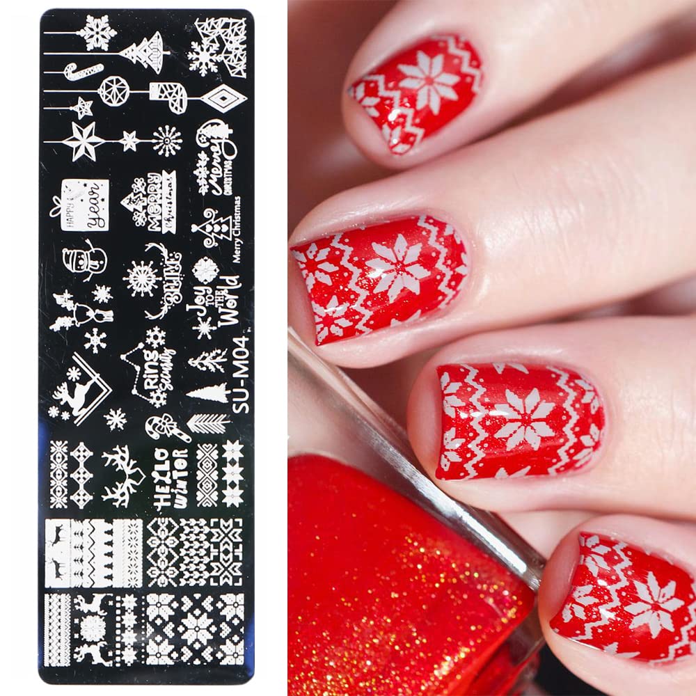 Christmas Nail Stamping Plates, 6Pcs Christmas Nail Stamper Kit Snowflakes Elk Xmas Tree Bell Snowman Winter Nail Art Stencils Plates Nail Manicure Template Design Tool