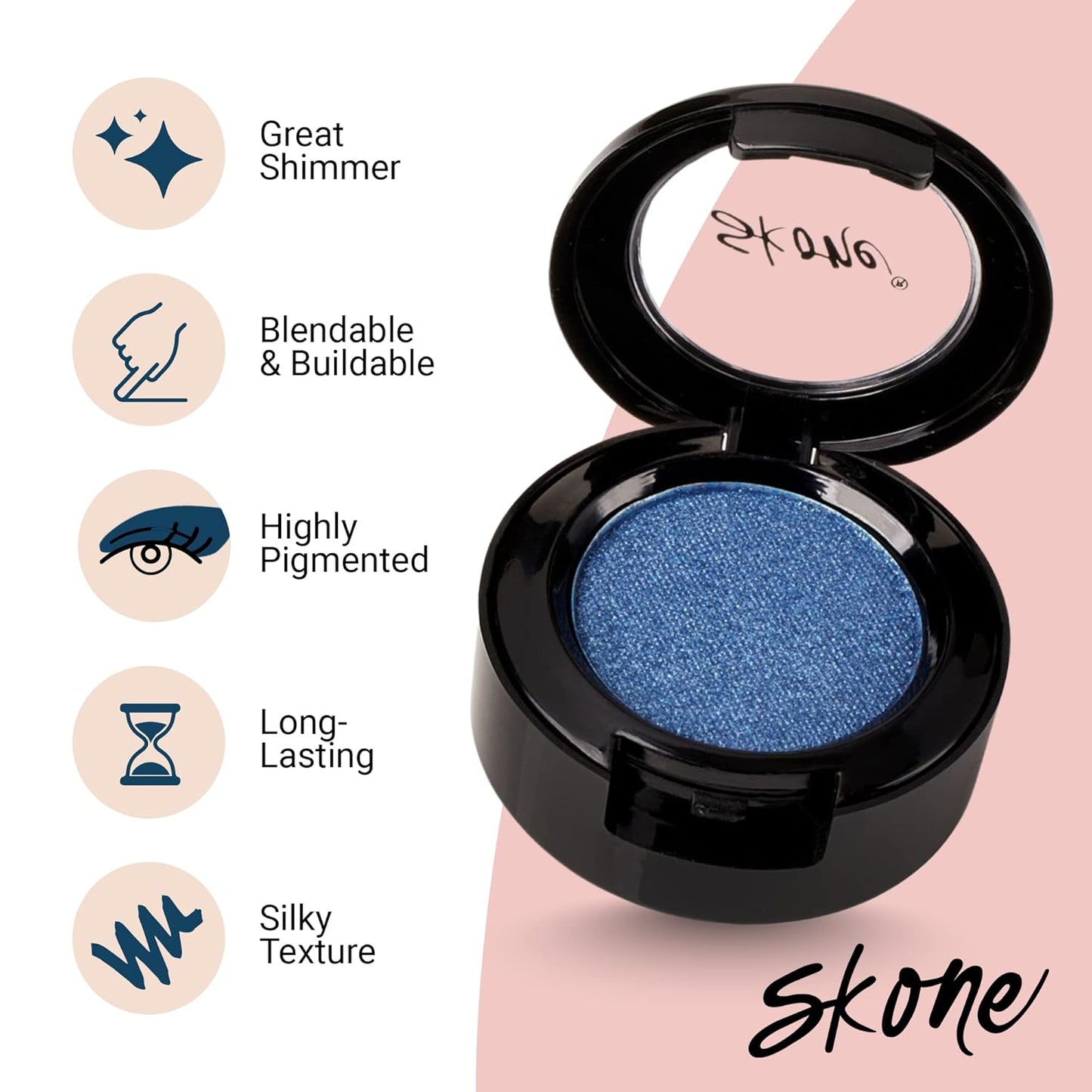 Skone Cosmetics Gems Eye Shadow, Highly Pigmented, Longwear Eye Makeup, Single Eyeshadow with Pro Shimmery Finish - Ultra-Blendable, Slightly Shimmer Shades - Blue Eyeshadow - Kisses
