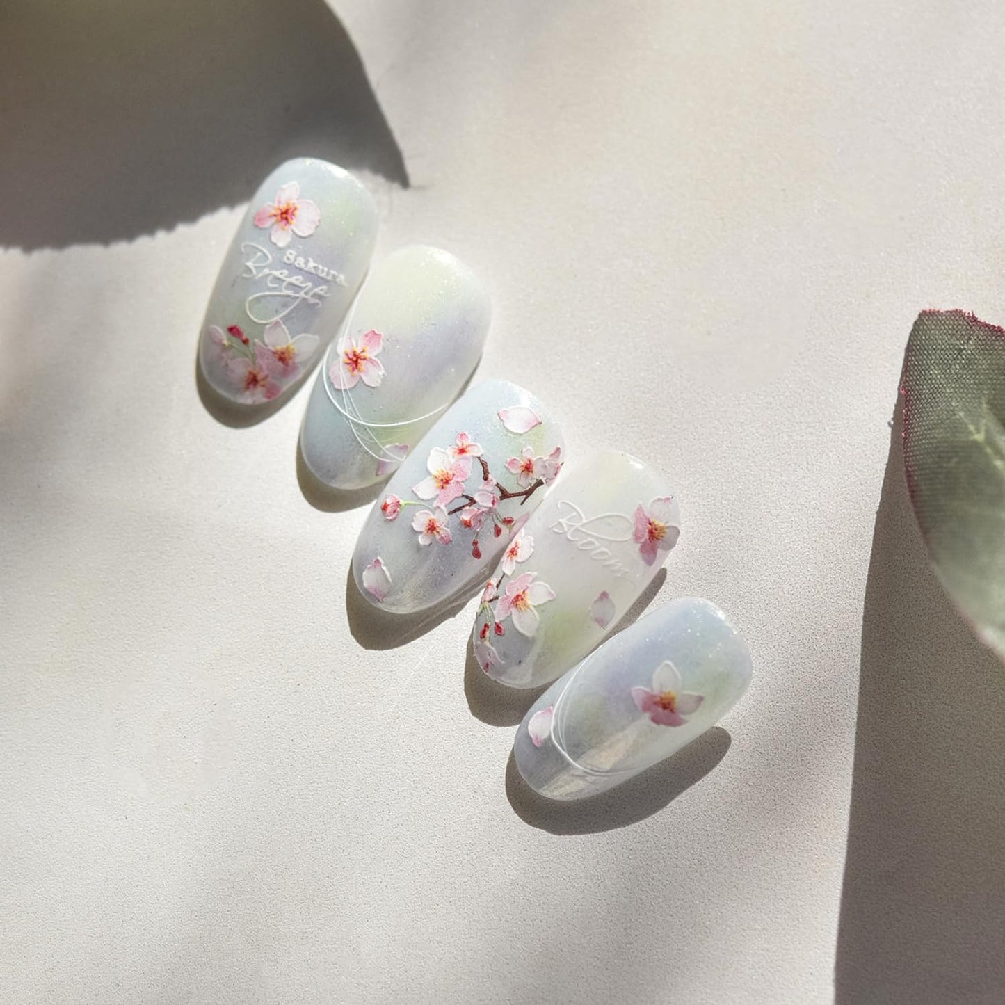 Flower Nail Stickers for Nail Art 5D Self Adhesive Nail Decals Spring Summer Nail Art Stickers White Pink Floral Nail Supplies Manicure Decoration for Women Girls