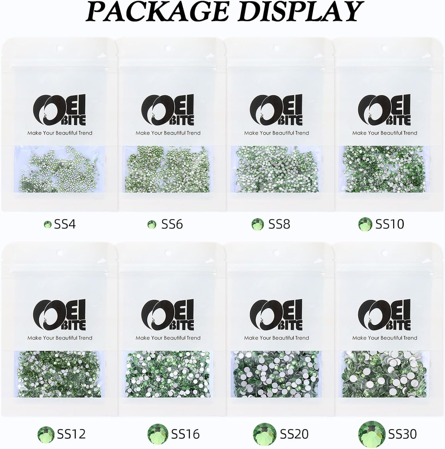 Light Green Flatback Rhinestones, Glass Rhinestones for Nail Art and Craft, Glue Fix, Loose Crystal Gemstones(Lt.Green, SS16, 1440pcs, 3.8-4.0mm)