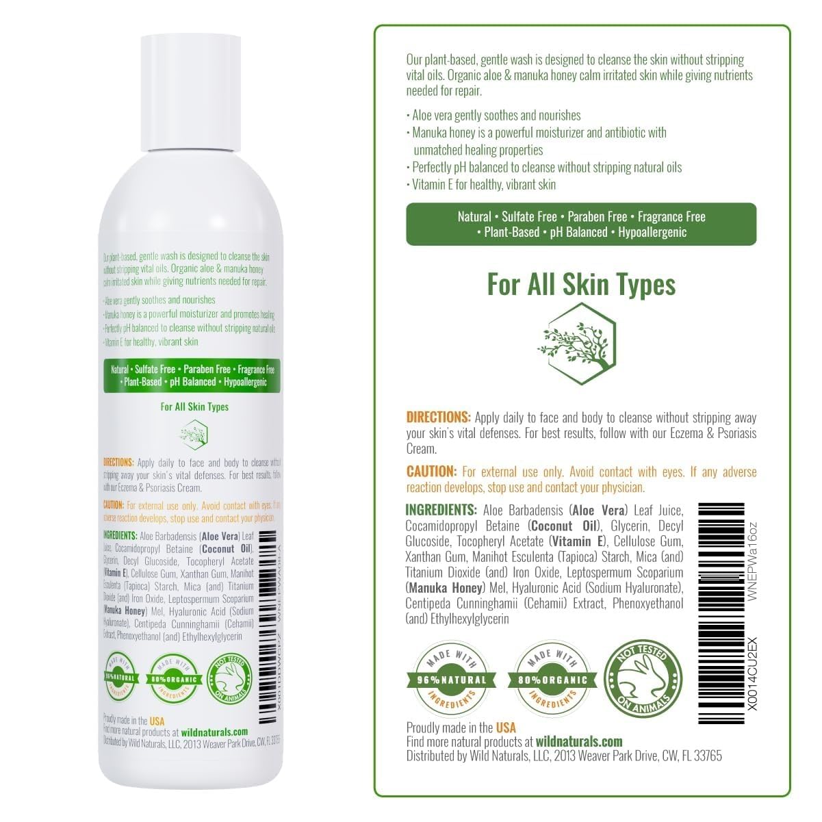 Wild Naturals Moisturizing Eczema Body Wash – Gentle Psoriasis Body Wash for Itchy, Dry Skin Relief – Eczema Soap for Redness and Flareups – Hydrating Cleanser for Women and Men