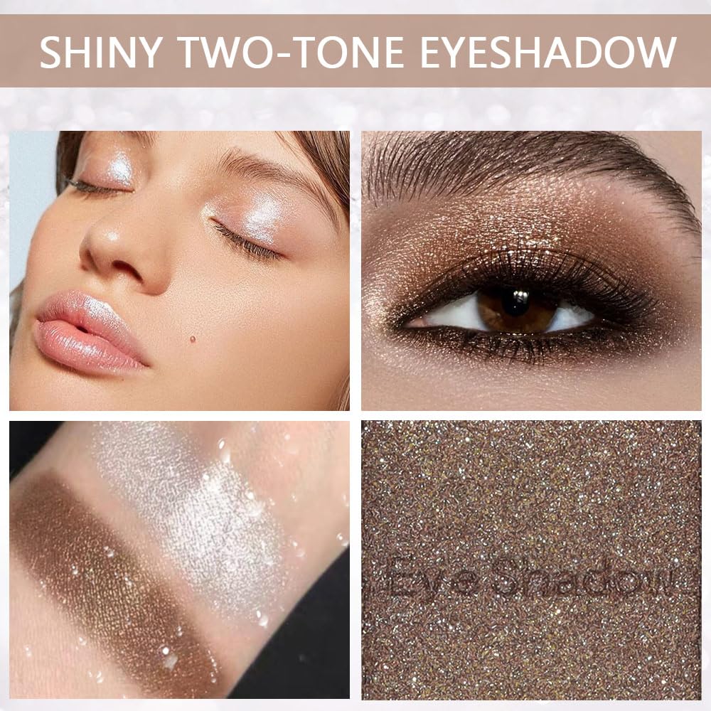 Double color eye shadow, Eyeshadows Creamy, high pigment eye makeup palette, matte shimmer metal eye shadow powder, Blendable, Ultra-Pigmented, Easy to Apply, Matte & Shimmer, (01)