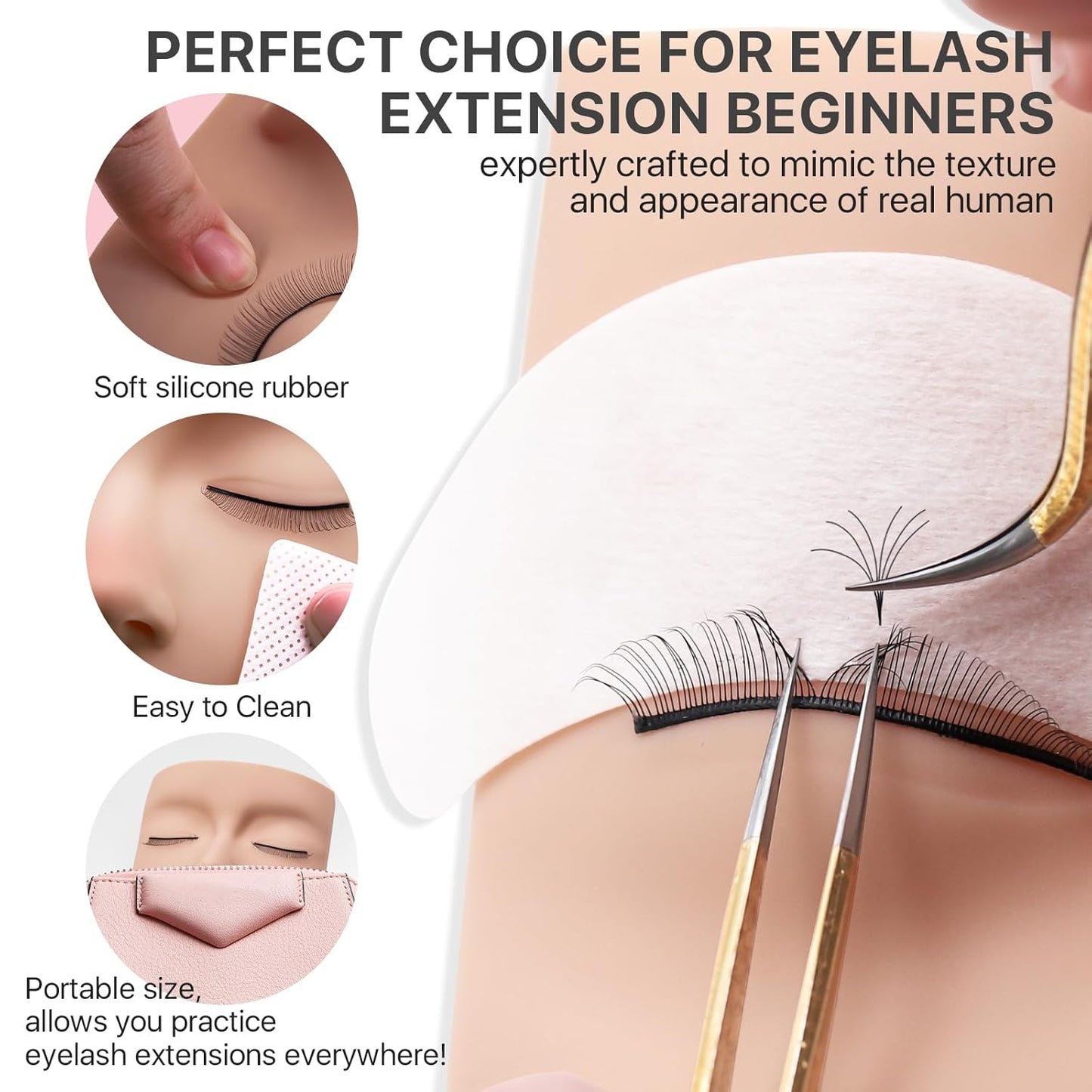 Lash Kit for Beginners, Eyelash Extension Kit with Eye Lash Mannequin Head, Eyelash Extension Glue, Remover Cream, Tweezers for Practice Training