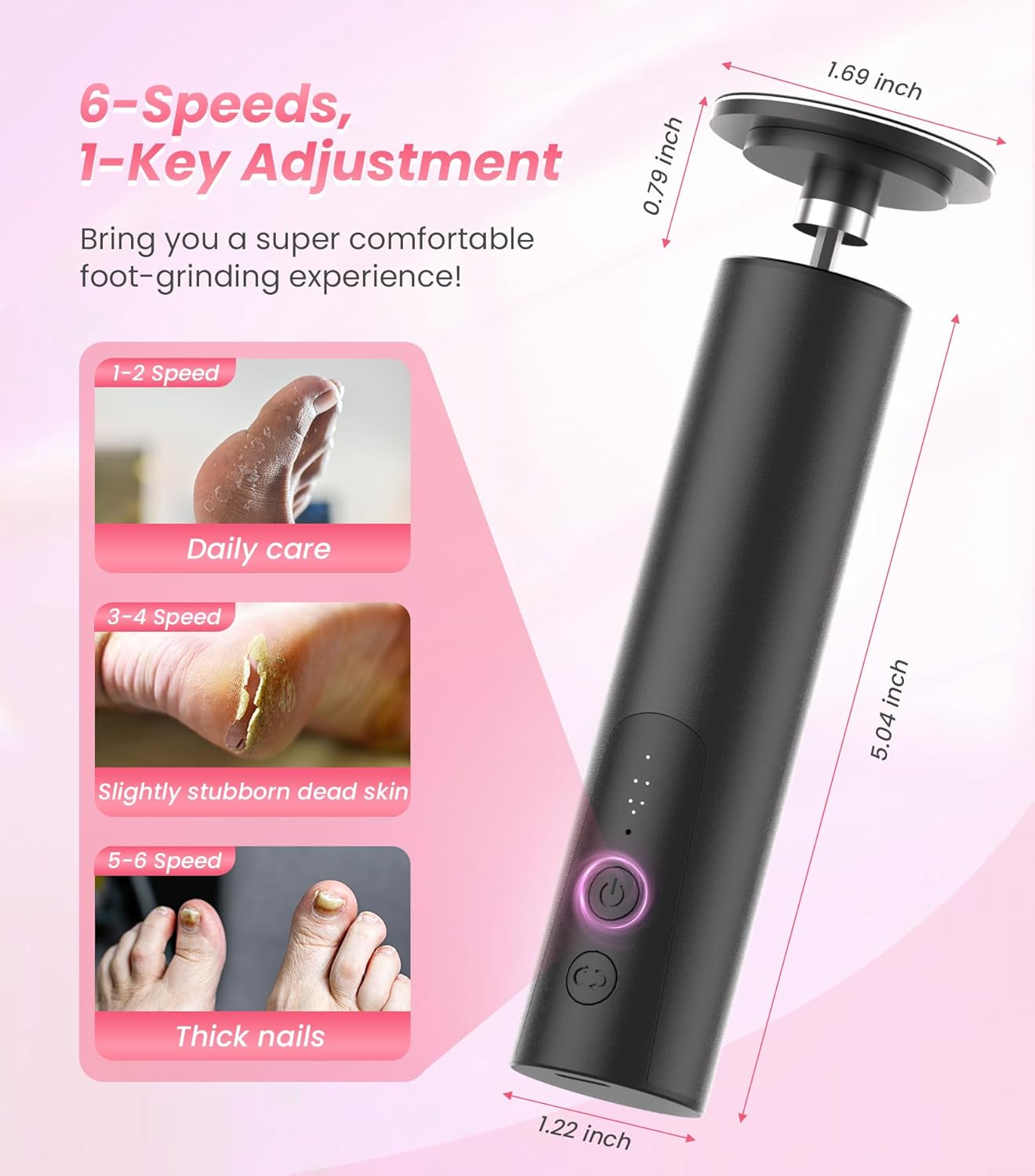 Electric Foot Callus Remover, 6 Speeds 2-in-1 Rechargeable Electric Foot File & Nail Grinder, Callus Remover for Feet Pedicure Tools with Sandpaper Disc for Dead Skin -Black