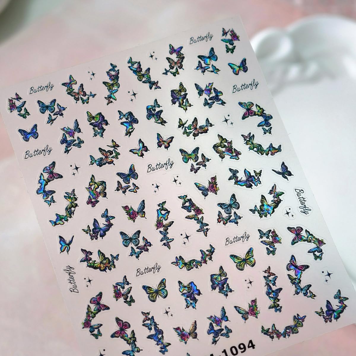 Butterfly Nail Art Stickers Holographic Nails Decals 5D Embossed Nail Sticker for Nails Art Dark Nail Stickers with Design for Women Girls Kid Manicure Supply Decoration Accessories