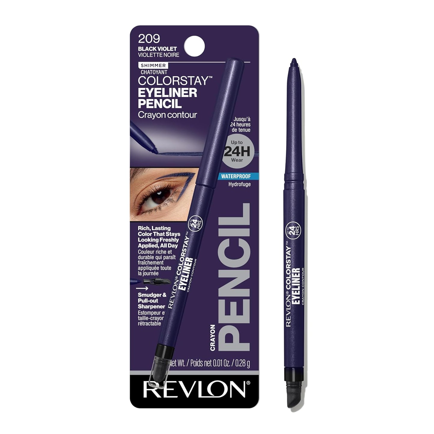 REVLON ColorStay Pencil Waterproof Eyeliner, Smudge-Proof, Eye Makeup with Built-In Sharpener, Packaging May Vary, 209 Black Violet, 0.01 oz