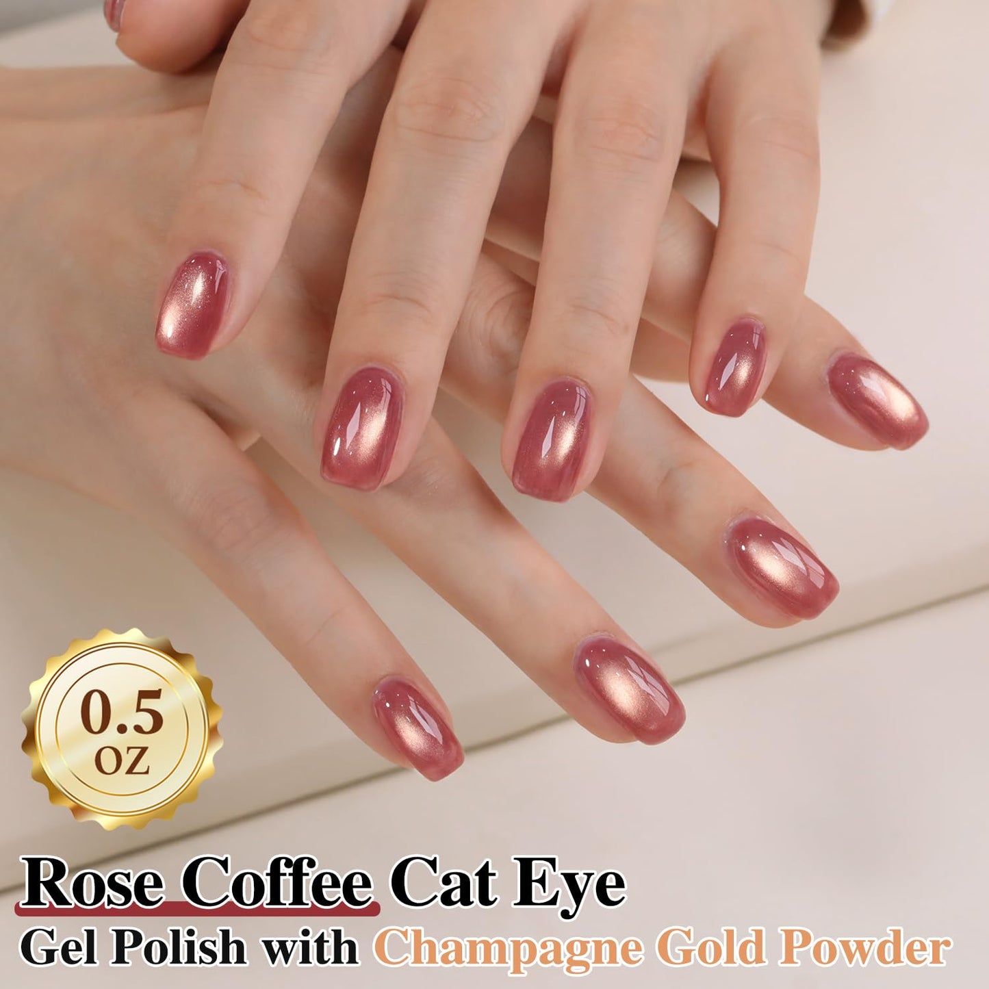 Double Rhythm 0.5 OZ Cat Eye Gel Polish with Magnet 15ML Holographic Glitter Shimmer Translucent Jelly Color Magnetic Nail Polish Salon DIY at Home (Rose Coffee-MC1272)