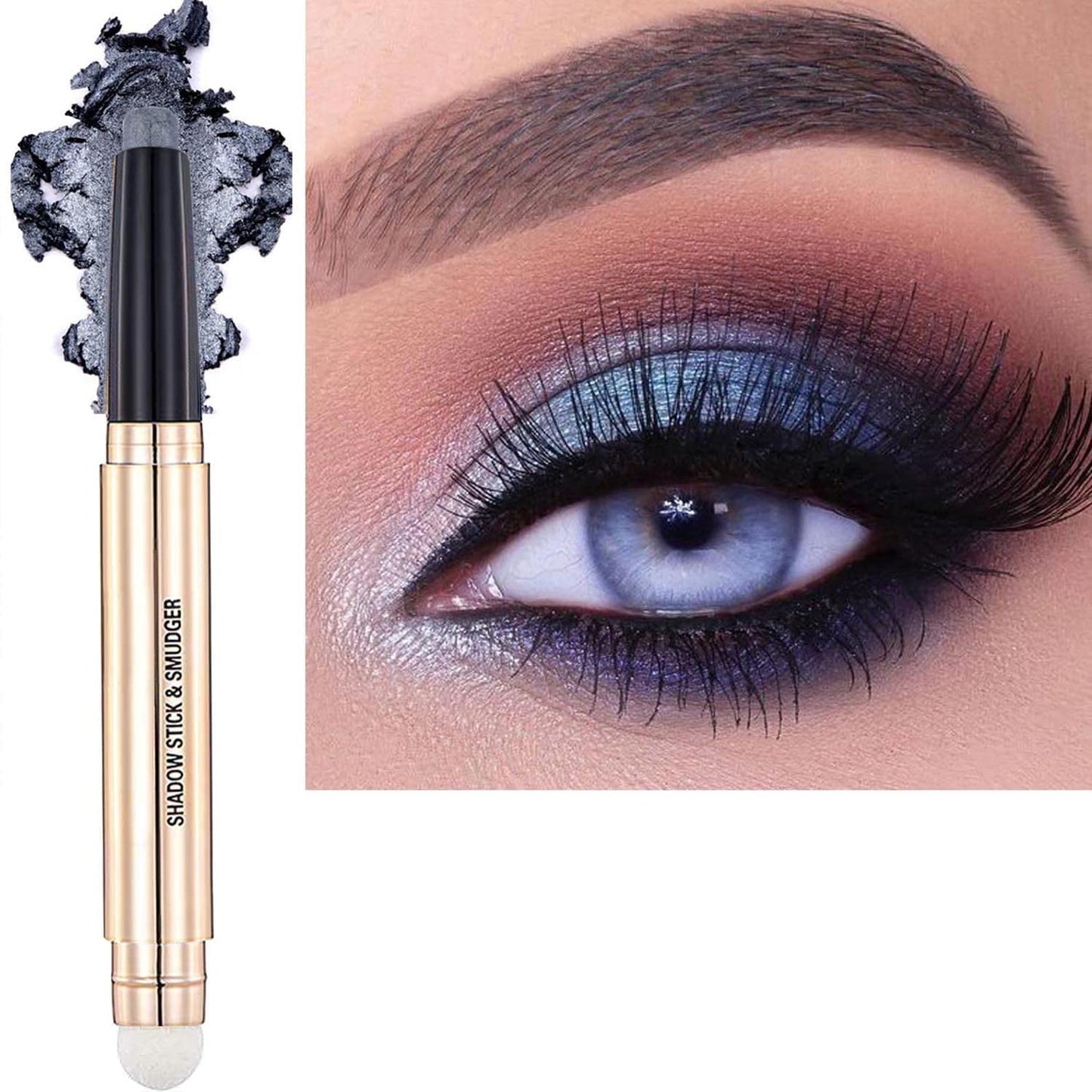 Moon Silver Eyeshadow Stick And Sponge Makeup Brush Cream Shimmer Smooth Shadow Pencil Eyeliner Long Lasting Waterproof Eye Shadow Highlighter Stick Hypoallergenic Multi-Dimensional Eyes Look ( # 10)