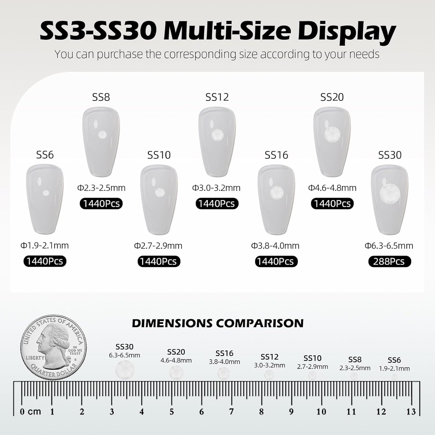 Neon White Flatback Rhinestones, Glass Rhinestones for Nail Art and Craft, Glue Fix, Loose Crystal Gemstones(Neon White, SS30, 288pcs, 6.4-6.6mm)