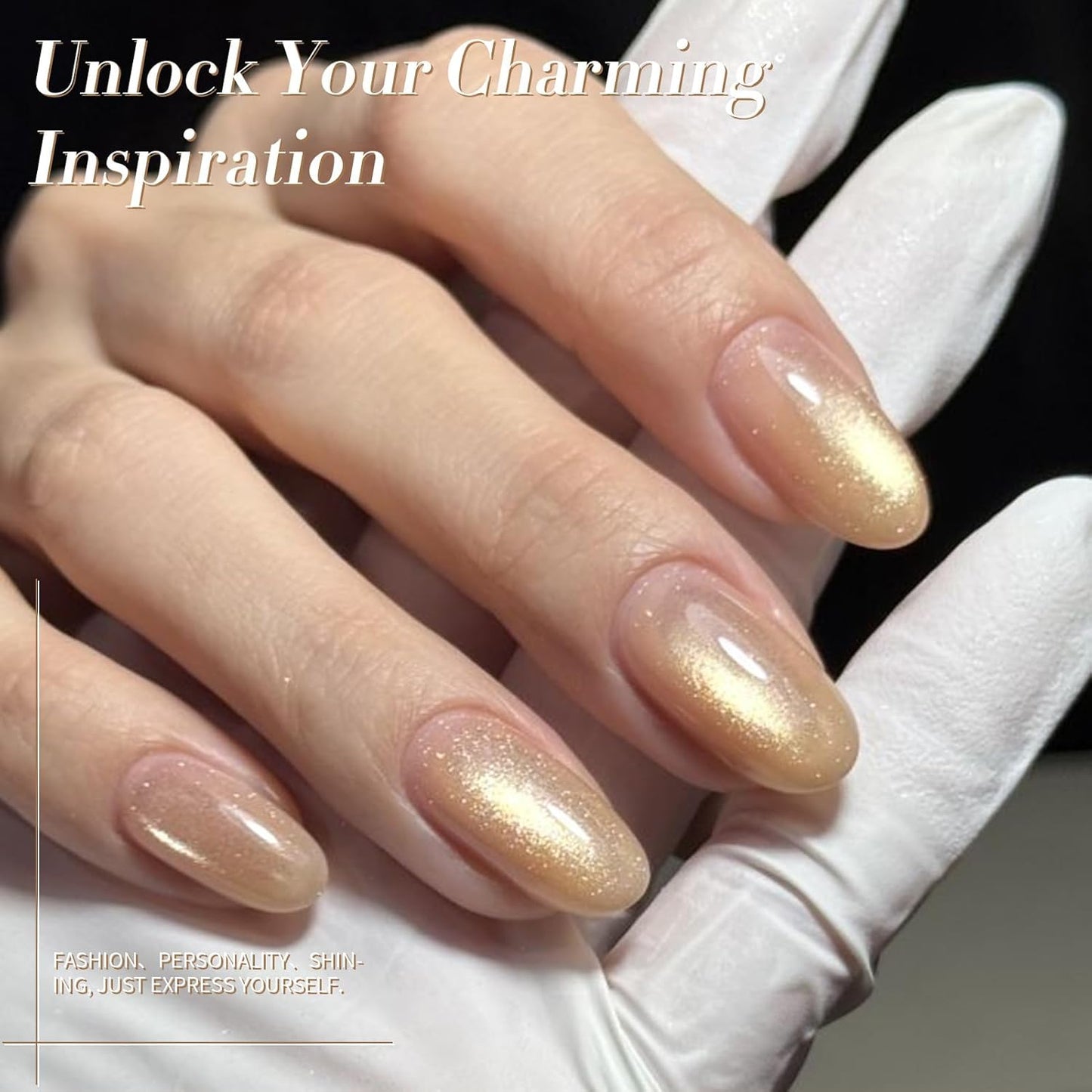 BORN PRETTY Cat Magnetic Eye Gel Nail Polish, Champagne Glitter Cat Magnetic Gel Nail Polish Magnetic Nail Polish for Nail Art Manicure Salon DIY at Home 15ML