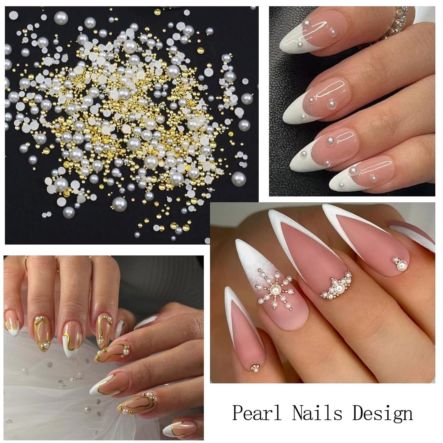 Nail Art Charms with Rhinestones Glue Gel White Flatback Pearls Luxurious Nail Charms Supplies Accessories Gold Silver Chains Nails Gems Jewelry Pearls for Women Nails Design
