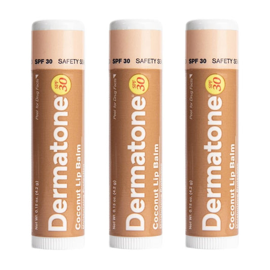 Dermatone Coconut Lip Balm | Moisturizing & Medicated, Aloe & Vitamin E | Chapped and Cracked Lips | SPF 30 | Coconut, 3-Pack 0.15oz sticks