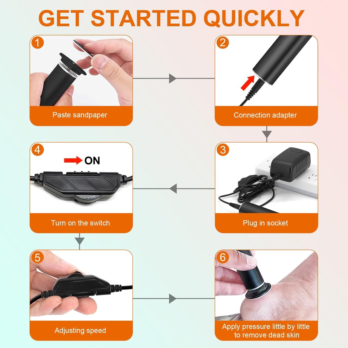 Electric Foot Callus Remover with Hand Callus Remover, Adjustable Speed Professional Electric Foot File Filer Sander Pedicure Tools for Feet Heel Dead Cracked Skin Women Men Use (Black)