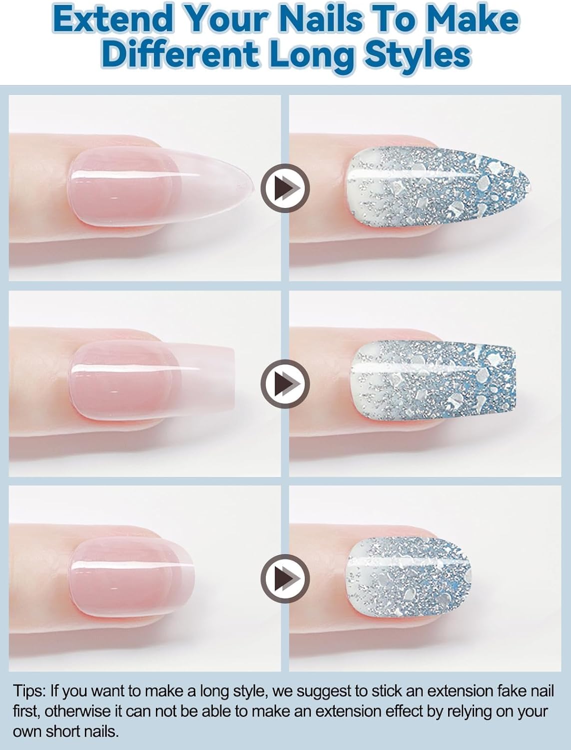 32PCS Semi-Cured Gel Nail Strips EBANKU Nail Polish Stickers Long-Lasting Semi-Cured Gel Nail Wraps Full Nail Polish Wraps Shiny Nail Decors Gel Nail Art Stickers UV/LED Lamp Required (Diamond Blue)