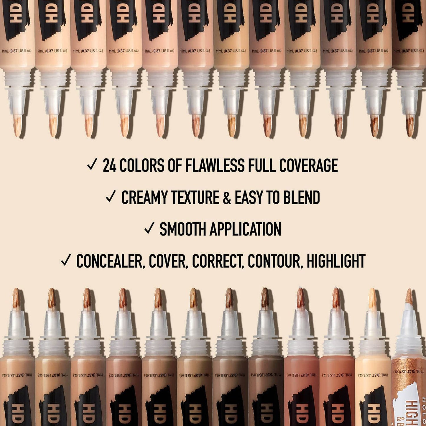 Ruby Kisses HD Concealer & Foundation Brush Flawless Full Coverage Face Makeup Lightweight Highlighter Long Lasting Under Eye Conceals Contour Corrector (Warm Sand)