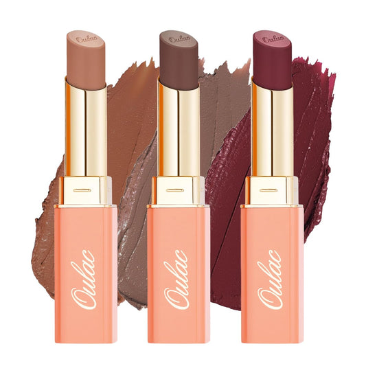 Oulac Color Rich Satin Lipstick Set For Women Nude Brown Lipsticks High Impact Lipcolor Tinted Lip Balm, Nourishing, Satin Finish, Moisturizing Creamy Formula, Vegan Gluten Free (10+12+13)