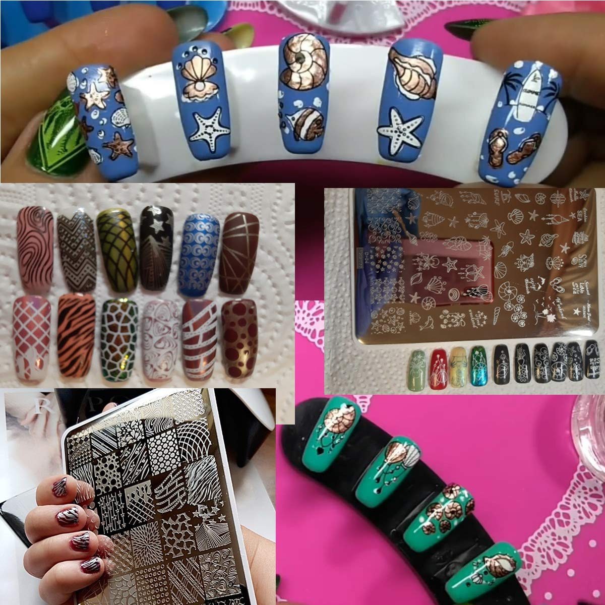 2Pcs/Set Animal Zebra Strips Stamping Template Geometry Letter Words Creative Large Size Nail Plate Printer Nail Image Plate 14.5×9.5cm (D04/D08)