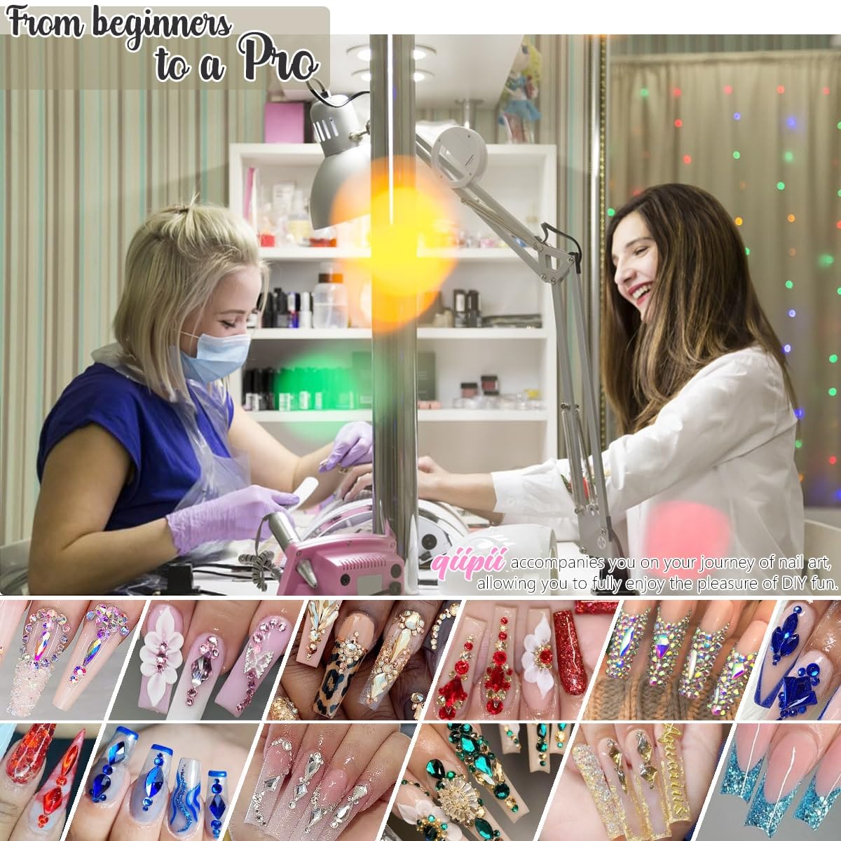 4 Boxes Champagne Gold Rhinestones and Glitters 24 Shapes K9 Glass Golden Gems Flatback Round Stones Diamonds Crystals Nail Art Charms Supplies for Nails Face Eyes Makeup Crafts Clothes Shoes