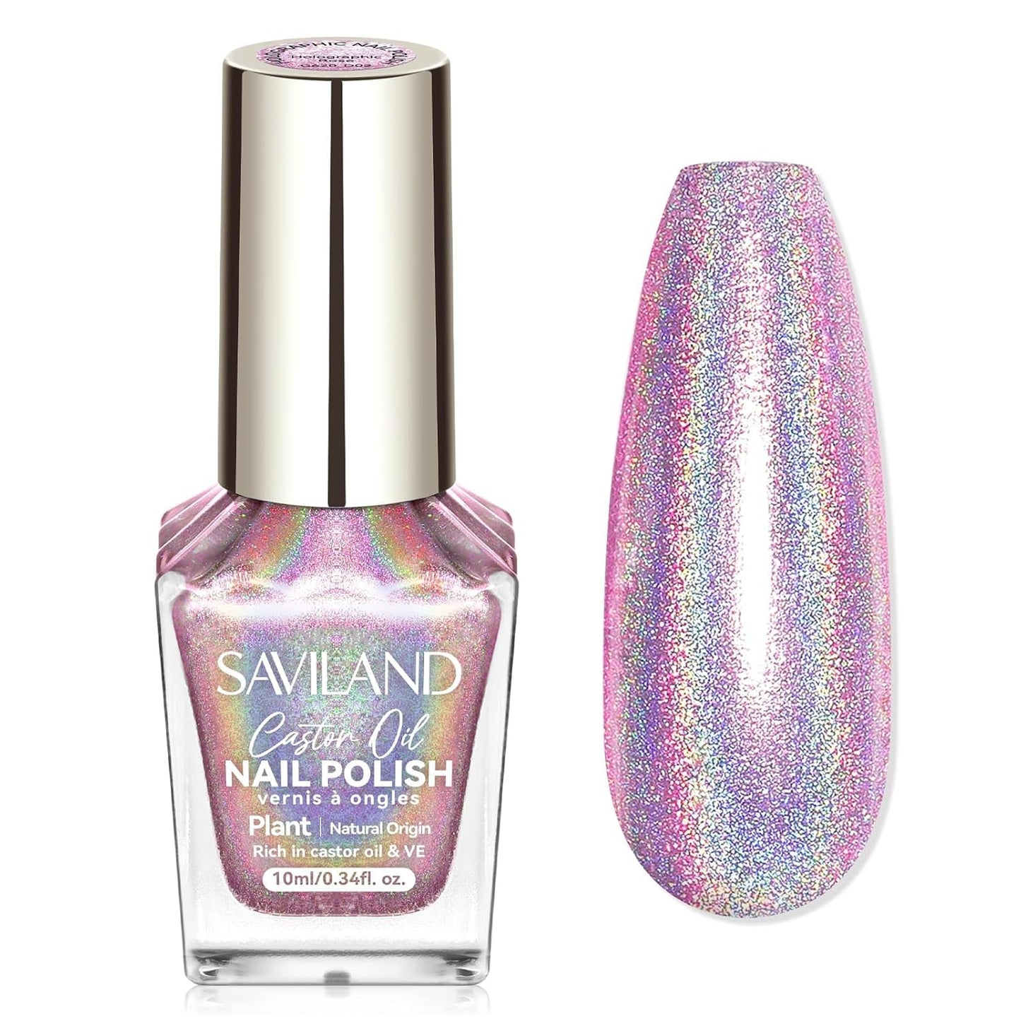 SAVILAND Holographic Nail Polish Pink: Metallic Chrome Nail Polish Air Dry Fast,10 ml/0.34 oz High Glossy Shimmer Glitter Nail Pigment Oil-based Fingernail Polish for Salon DIY Home for Women