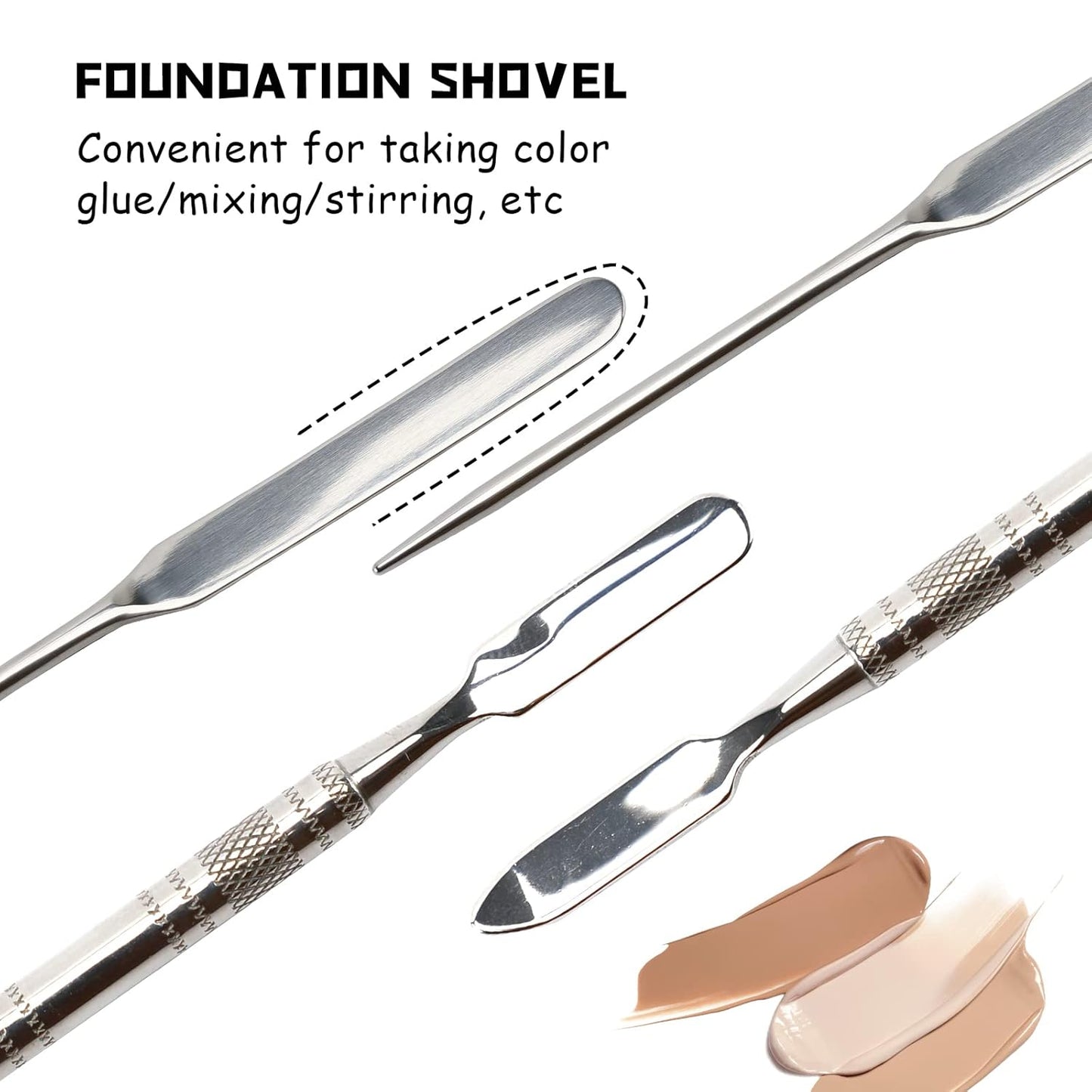 Makeup Spatula and Palette Set, Facial Makeup Tools, Including Eye Shadow/Eyelashes/Nail/Foundation With Makeup Mixing Palette + Blending Stick + Blending Spatula + Foundation Brush