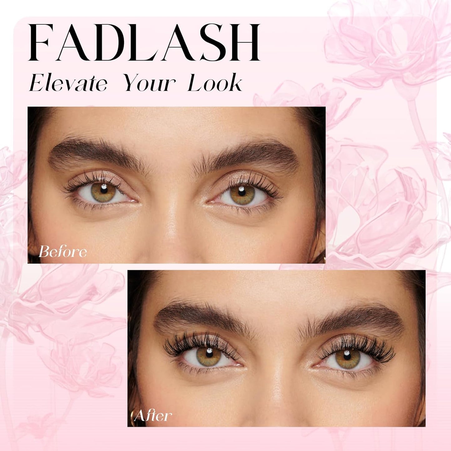 FADLASH False Eyelashes Natural Look Cat Eye Lashes with Thin Band Wear Comfortable Black Fake Lashes, Pack 10 Pairs, LZ209