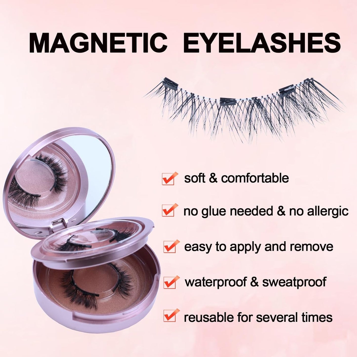 LAUBESS Magnetic Eyelashes with Applicator 2 Pair No Glue Needed Natural Look Magnetic Lashes Easy to Wear and Remove(L06/L08)
