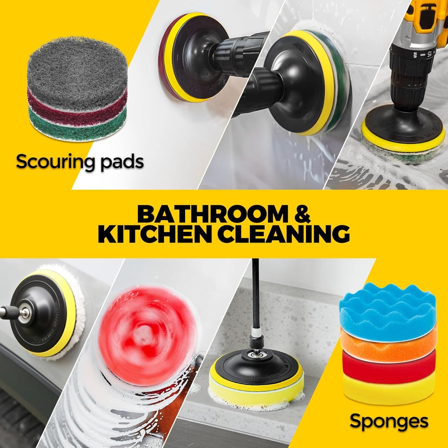 Holikme 22Pack Drill Brush Attachments Set, Scrub Pads & Sponge, Buffing Pads, Power Scrubber Brush, Car Polishing Pad Kit,Wax Applicator Pad,Car Cleaning Kit，Cleaning Supplies，Masonry Brushes,Black