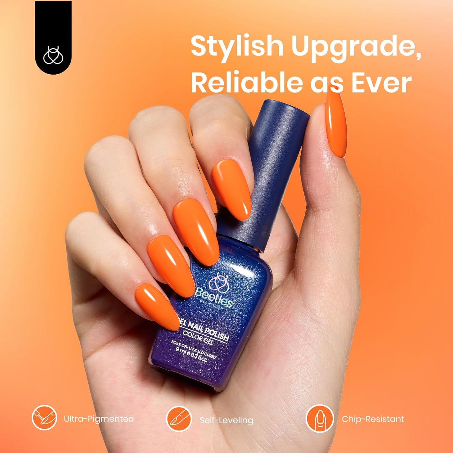 beetles Gel Polish Halloween Orange Gel Nail Polish UV Soak Off Long-Lasting High Gloss Orange Nail Polish Gel for Salon DIY Manicure Nail Lamp Nail Art Home