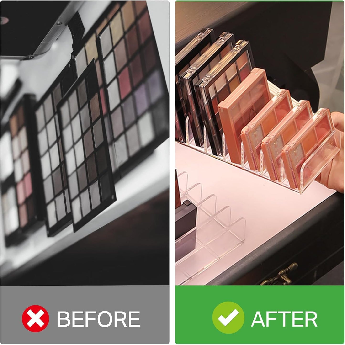 Makeup Palette Organizer,Acrylic Eyeshadow Palette Pallet Holder,7 Sectons BPA-Free Divided Make Up Blush,Contour Storage Holder Cosmetic Eye Shadow Display Stand Clear Rack Vanity Holder（2 Pack）