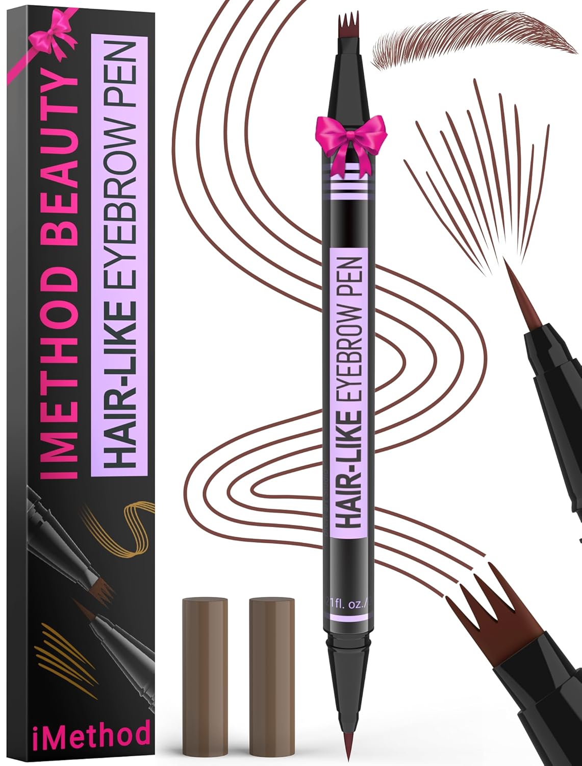 iMethod Eyebrow Pen - Eyebrow Pencil Magic 2-in-1 Eye Brow Pencils for Women with 4-Fork-Tip & Precise Brush-Tip Create Natural Hair-Like Brows, Last All Day, Microblading Eyebrow Pen, Reddish Brown