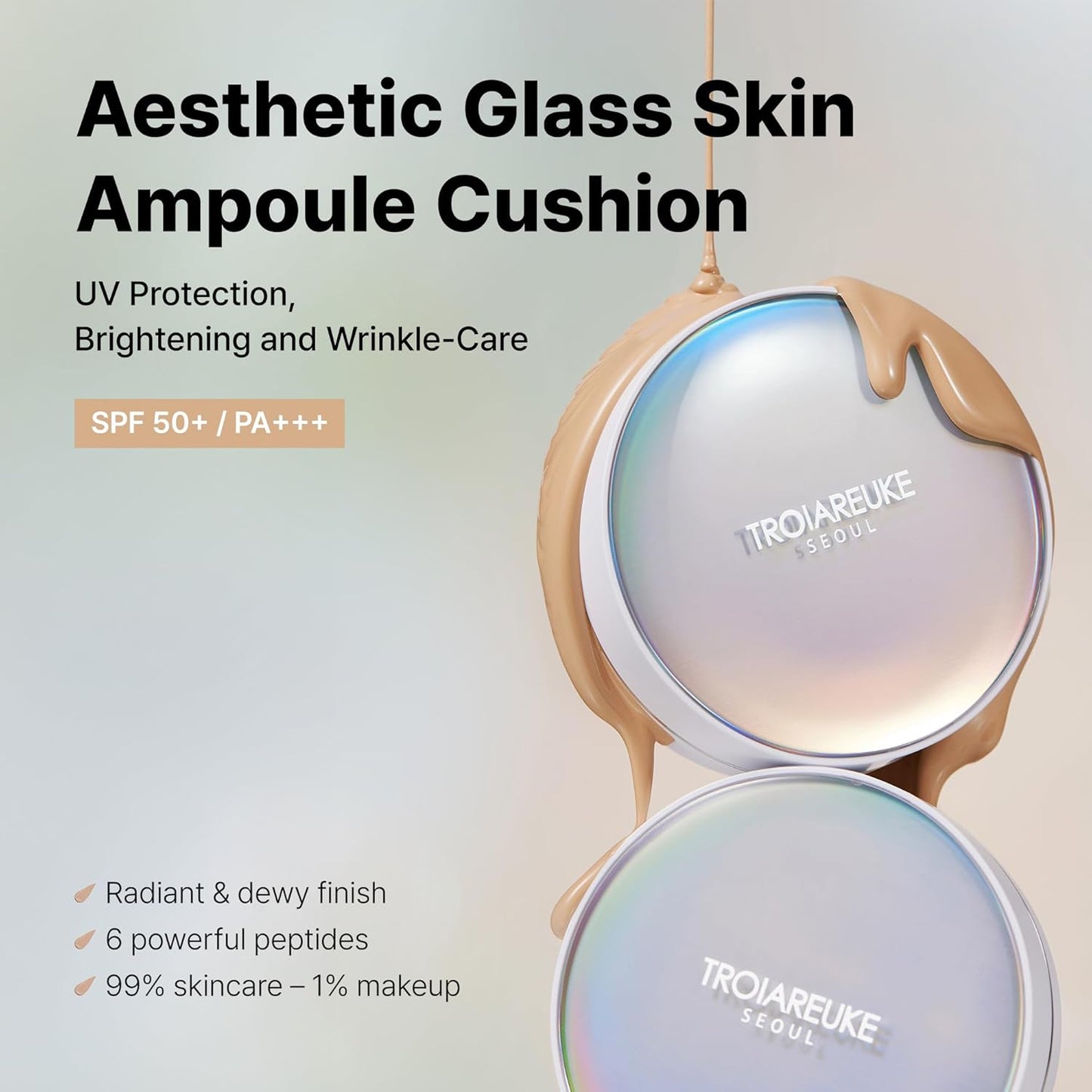 TROIAREUKE Seoul "Bridal" Cushion Foundation(#21, Pink Beige), Korean Cushion Foundation, K-Beauty, Hydrating, Long-lasting, Lightweight, Natural Finish, Anti-Aging, Moisture, Whitening, SPF 50+