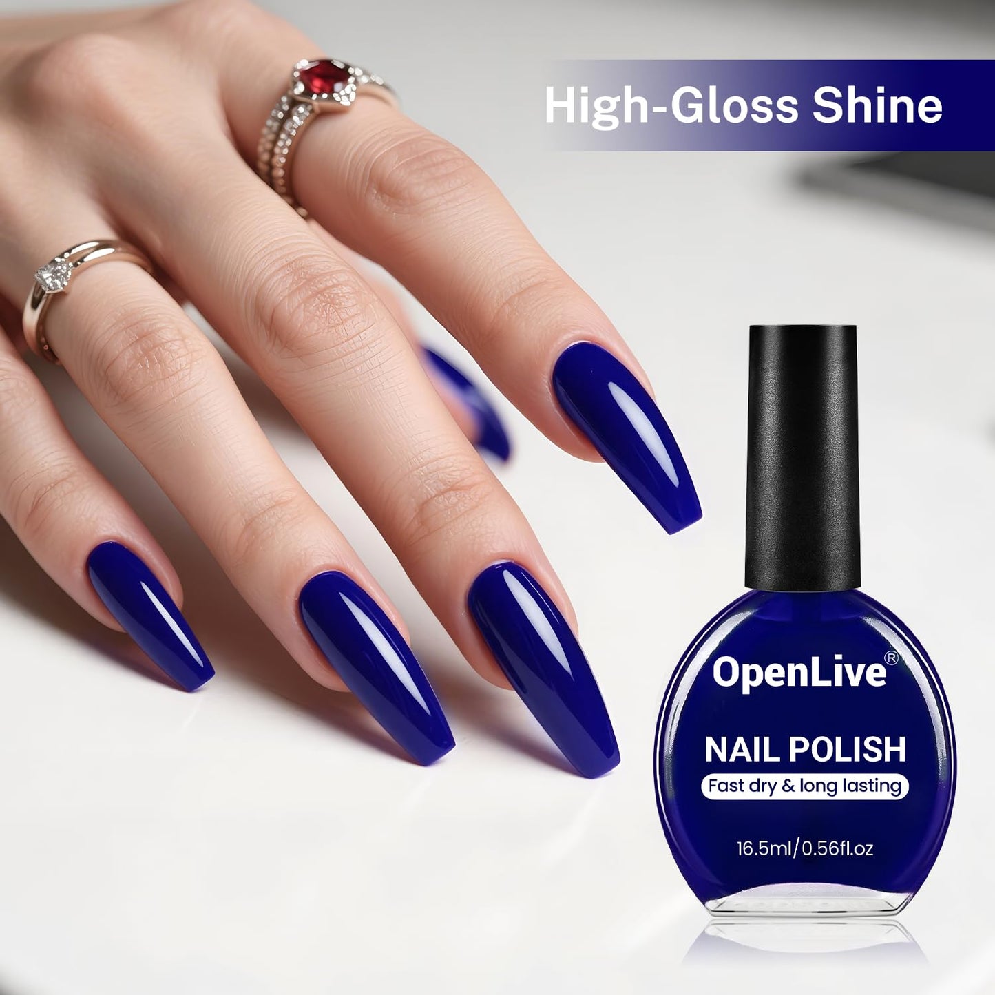 16.5ml Dark Blue Nail Polish Large Volume Quick Dry Nail Polish, Long Lasting Shine, Fingernail Toenail Nail Art DIY Home Travel Nail Art Gift