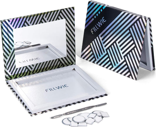 Empty Magnetic Makeup Palette with Mirror, Spatula, 20 Metal Stickers, Suitable for Eyeshadow Lipstick Blush Powder Highlighter and Contour, DIY Refillable, Holographic Stripes (Black, Medium)