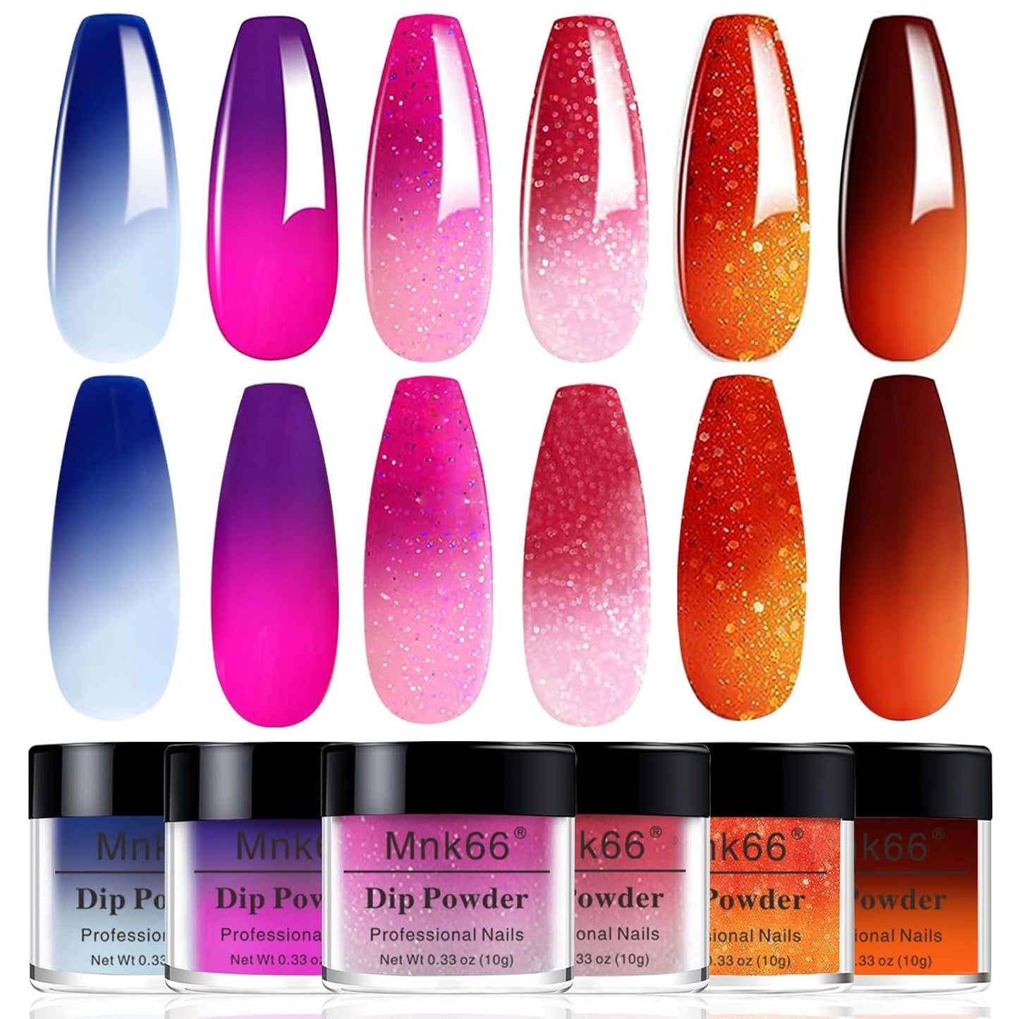 Color Dip Powder Set, 6 Colors Mood Changing Dip Powder Color Change, Glossy Nail Art Manicure DIY Salon Home Gift for Ladies (YYSDDPS-No.12-6PCS)