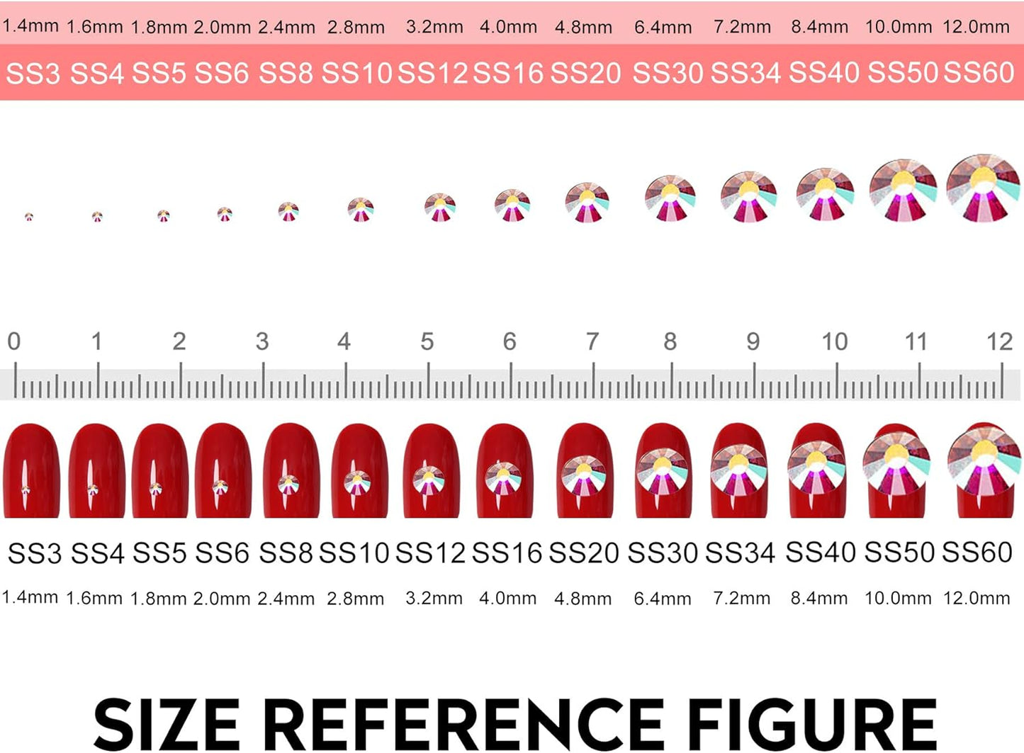 3600pcs Flatback Rhinestones Glass Charms Diamantes Gems Stones for Nail Art 6 Size ss4~ss12 Box Rose Gold