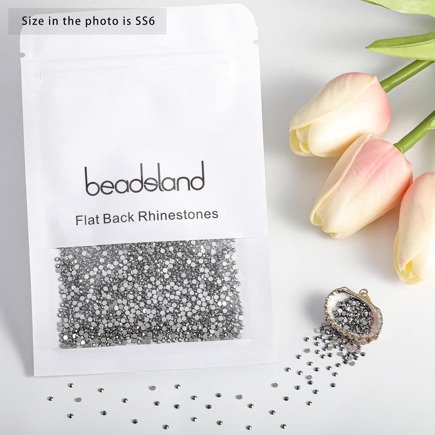 Beadsland 1440 Pieces Flat Back Crystal Rhinestones Round Gems,Hematite,SS6,1.9-2.1mm