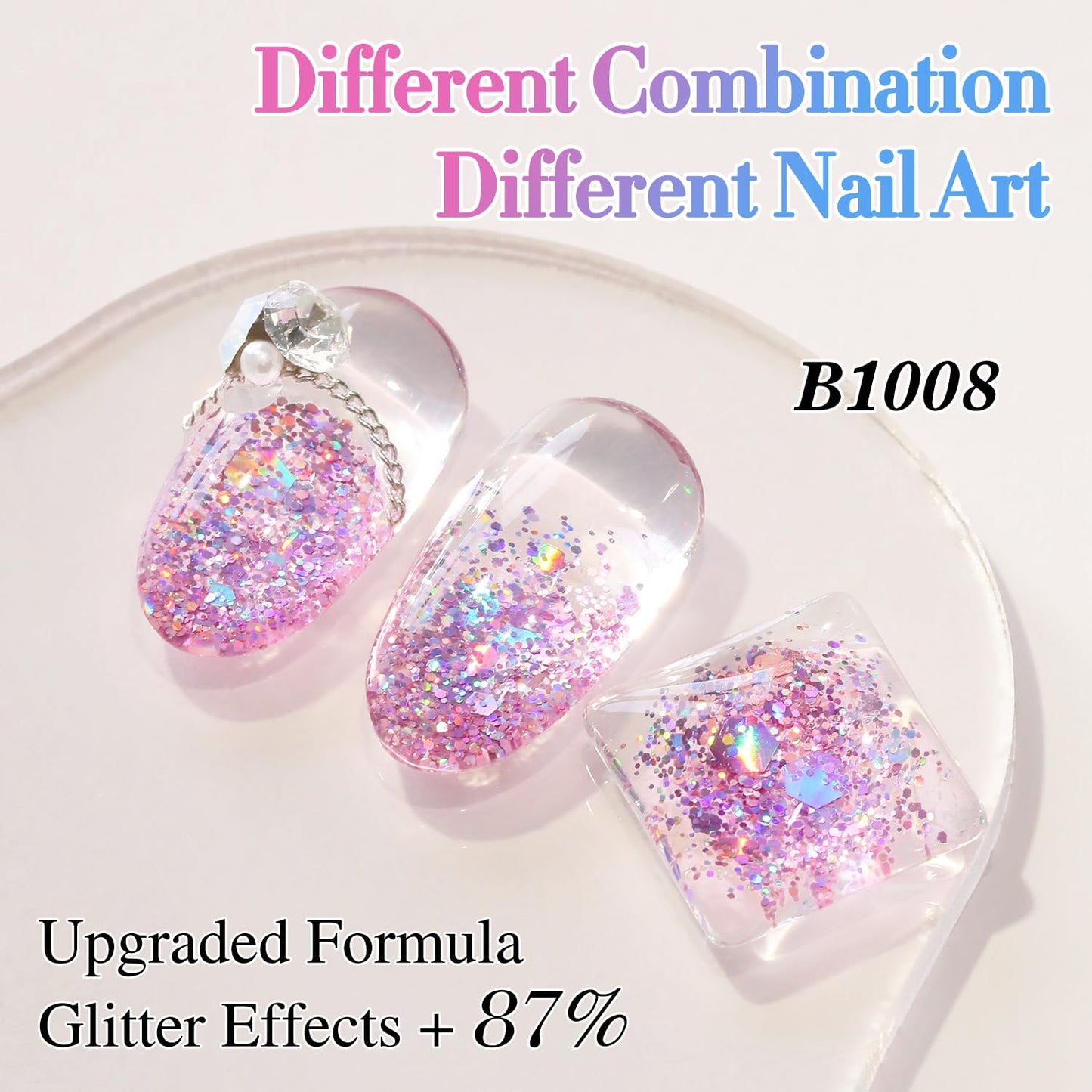 Double Rhythm 0.5Oz Glitter Gel Polish Shimmer Reflective Color for Nail Art Salon DIY Soak Off 15ml Nail Lamp Gel Polish at Home (Rainbow Rose-B1008)