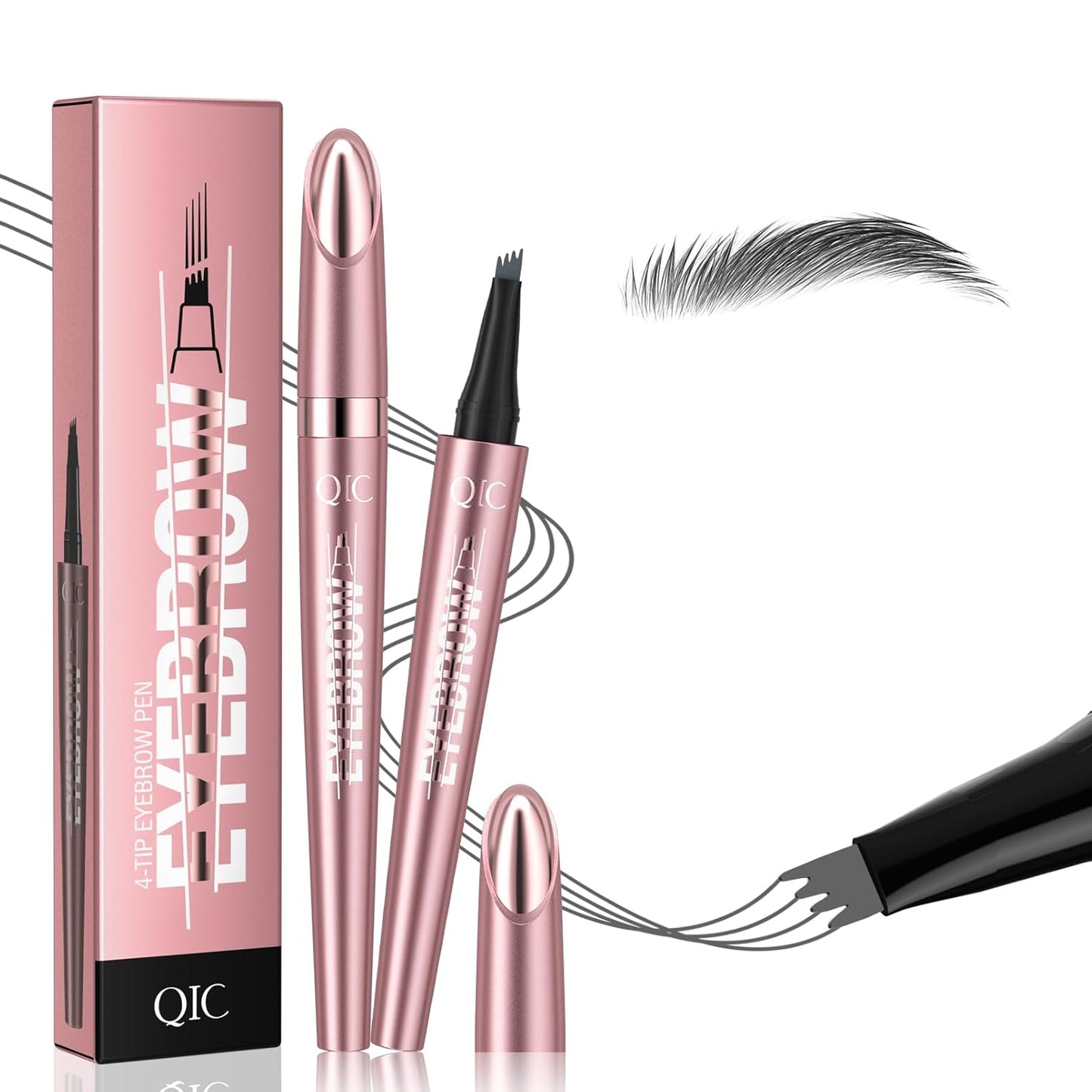 Eyebrow Pencils for Women - Microblading Eyebrow Pencil with Precise 4-Fork-Tip Waterproof Eyebrow Pen Smudge-Proof Eye Brow Pencils Create Natural Hair-Like Brows, Last All-Day, Gray