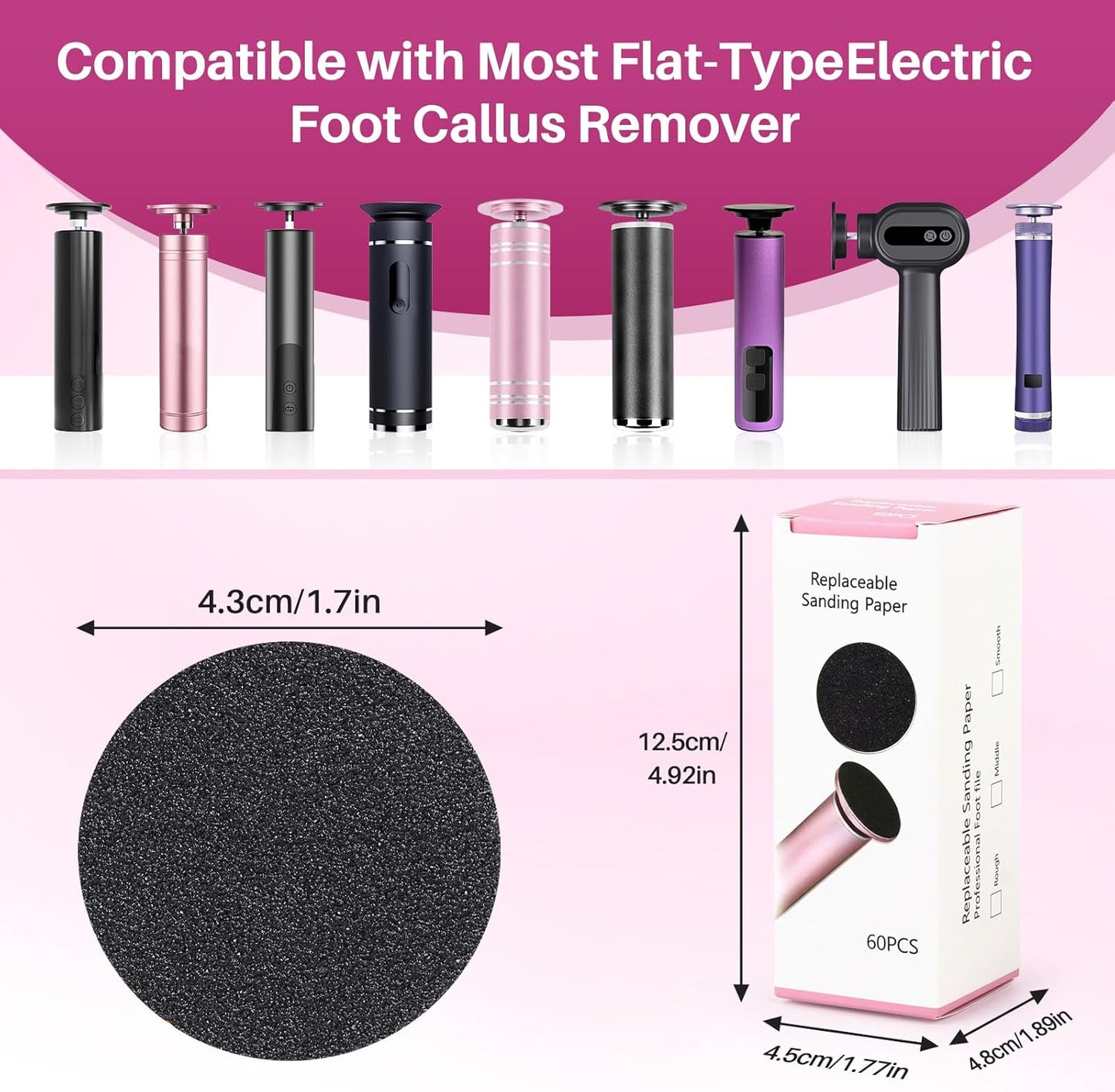 Replaceable Sandpaper for Electric Foot File: 60 Pcs/1 Box Feet Grinder for Skin and Callus Remover - 80/180 Grit Fine Sandpaper Refill Discs for Home Spa Salon